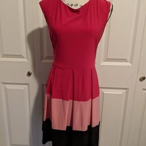 Bright Color Block Dress - Pinks & Black, Stretchy